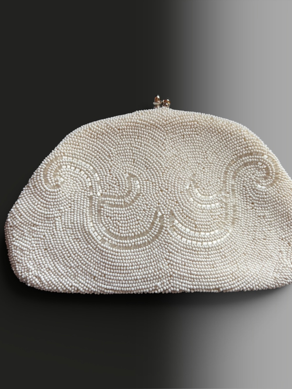 Vintage Walborg Hand Made Pearl-Embellished White Beaded Evening Clutch